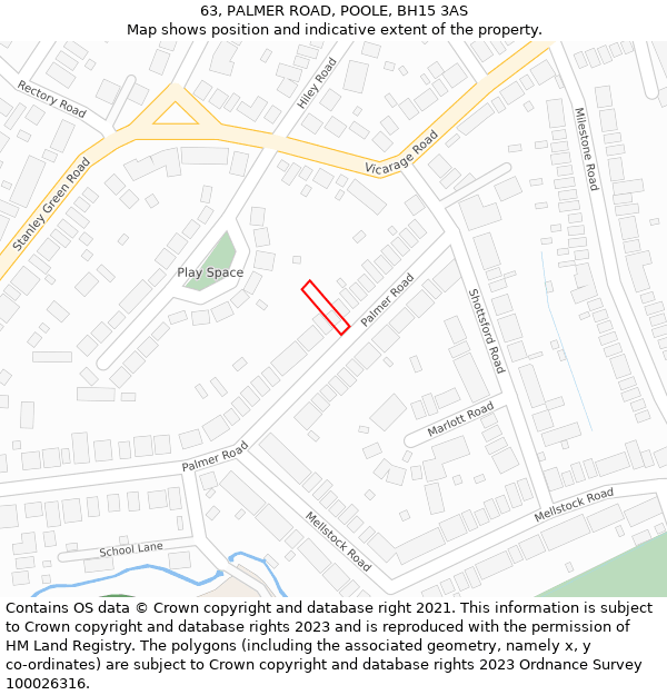 63, PALMER ROAD, POOLE, BH15 3AS: Location map and indicative extent of plot