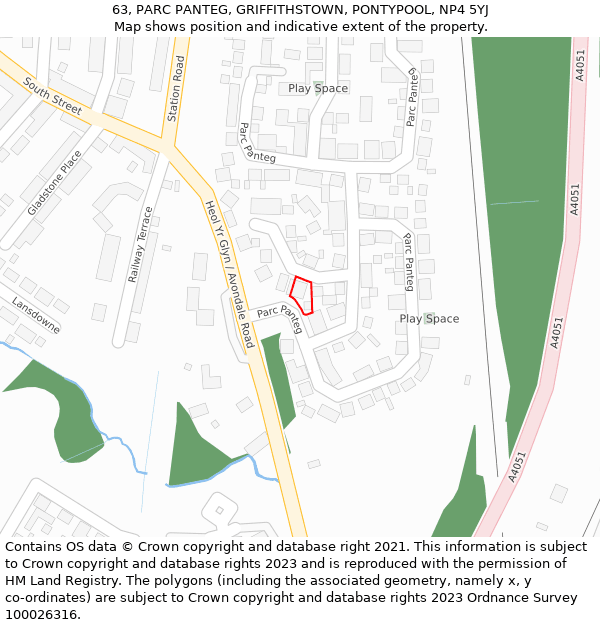 63, PARC PANTEG, GRIFFITHSTOWN, PONTYPOOL, NP4 5YJ: Location map and indicative extent of plot