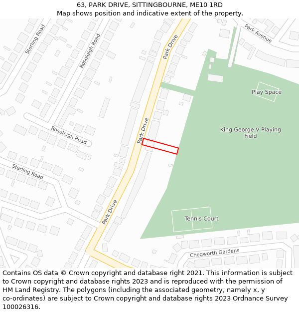 63, PARK DRIVE, SITTINGBOURNE, ME10 1RD: Location map and indicative extent of plot