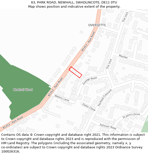 63, PARK ROAD, NEWHALL, SWADLINCOTE, DE11 0TU: Location map and indicative extent of plot