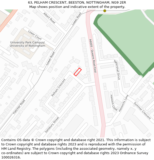 63, PELHAM CRESCENT, BEESTON, NOTTINGHAM, NG9 2ER: Location map and indicative extent of plot