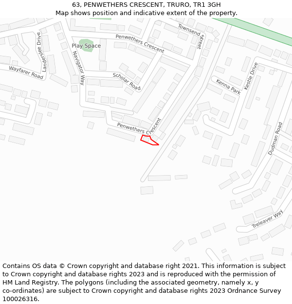 63, PENWETHERS CRESCENT, TRURO, TR1 3GH: Location map and indicative extent of plot