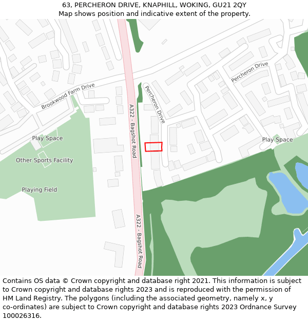 63, PERCHERON DRIVE, KNAPHILL, WOKING, GU21 2QY: Location map and indicative extent of plot