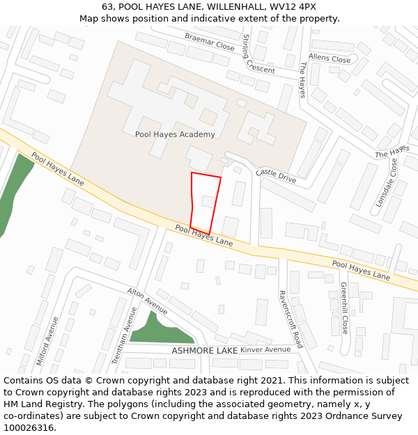 63, POOL HAYES LANE, WILLENHALL, WV12 4PX: Location map and indicative extent of plot