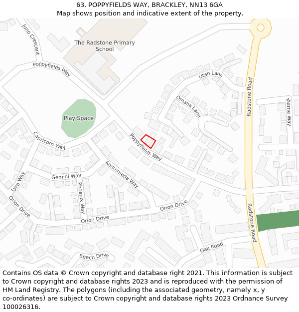 63, POPPYFIELDS WAY, BRACKLEY, NN13 6GA: Location map and indicative extent of plot