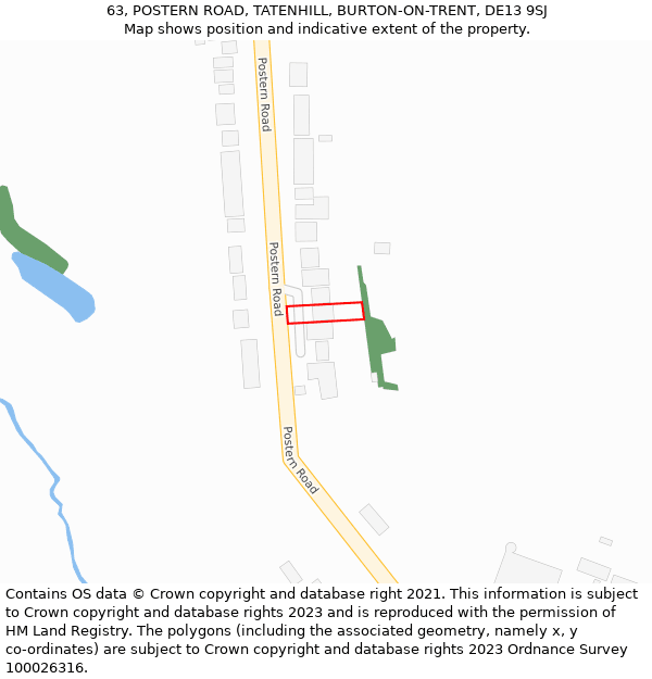 63, POSTERN ROAD, TATENHILL, BURTON-ON-TRENT, DE13 9SJ: Location map and indicative extent of plot