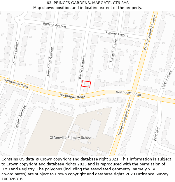 63, PRINCES GARDENS, MARGATE, CT9 3AS: Location map and indicative extent of plot