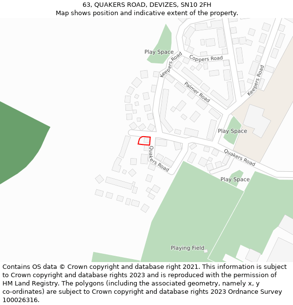63, QUAKERS ROAD, DEVIZES, SN10 2FH: Location map and indicative extent of plot