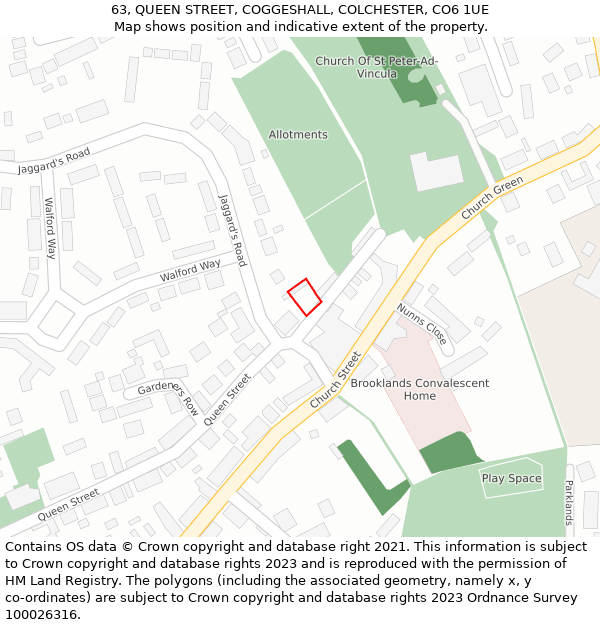 63, QUEEN STREET, COGGESHALL, COLCHESTER, CO6 1UE: Location map and indicative extent of plot