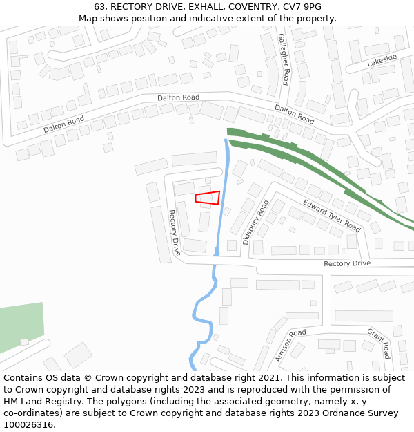 63, RECTORY DRIVE, EXHALL, COVENTRY, CV7 9PG: Location map and indicative extent of plot