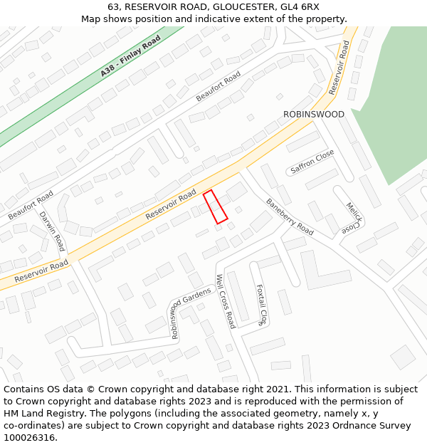 63, RESERVOIR ROAD, GLOUCESTER, GL4 6RX: Location map and indicative extent of plot