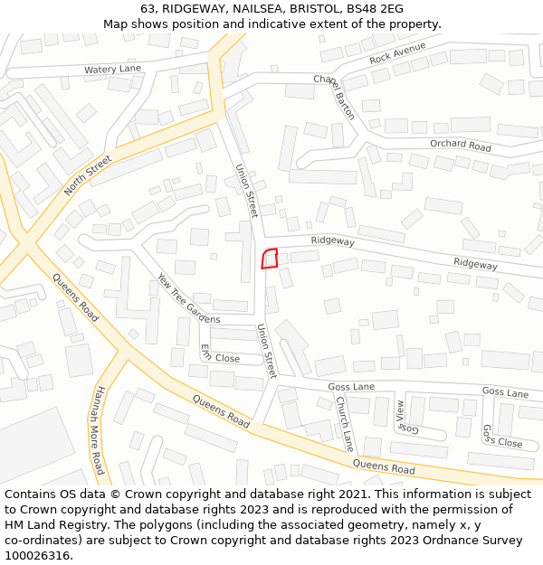 63, RIDGEWAY, NAILSEA, BRISTOL, BS48 2EG: Location map and indicative extent of plot