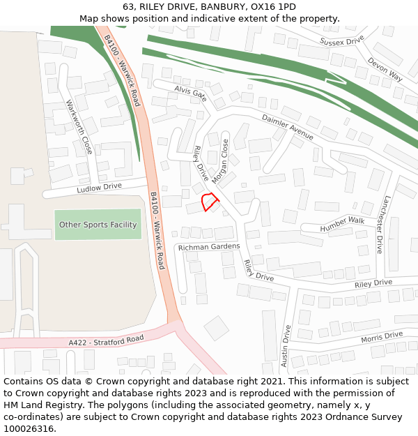 63, RILEY DRIVE, BANBURY, OX16 1PD: Location map and indicative extent of plot