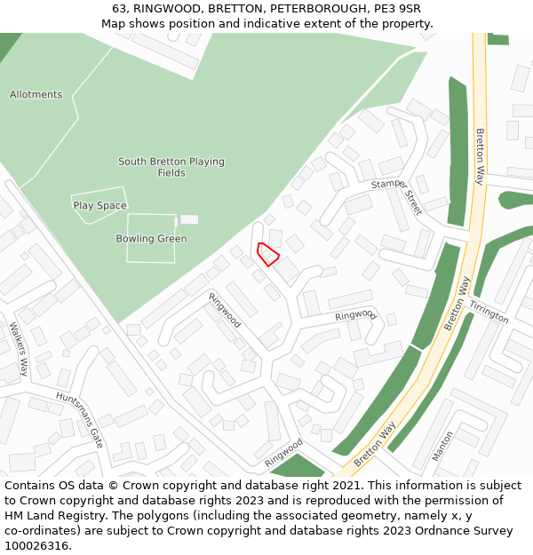 63, RINGWOOD, BRETTON, PETERBOROUGH, PE3 9SR: Location map and indicative extent of plot