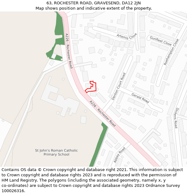 63, ROCHESTER ROAD, GRAVESEND, DA12 2JN: Location map and indicative extent of plot