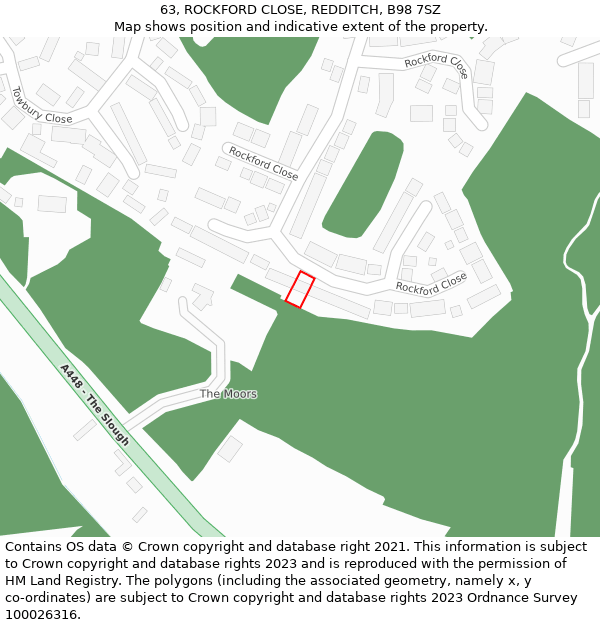 63, ROCKFORD CLOSE, REDDITCH, B98 7SZ: Location map and indicative extent of plot