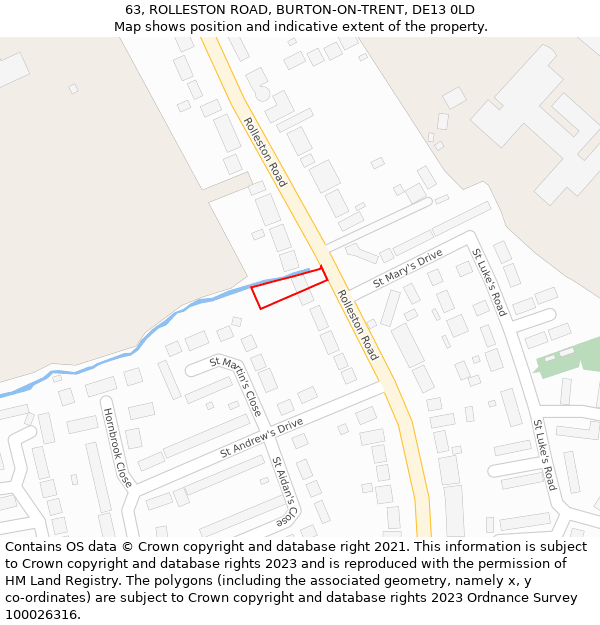 63, ROLLESTON ROAD, BURTON-ON-TRENT, DE13 0LD: Location map and indicative extent of plot