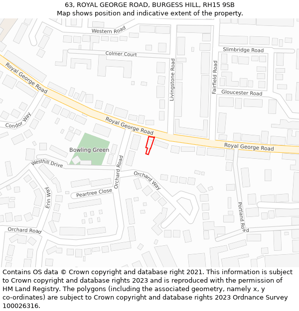 63, ROYAL GEORGE ROAD, BURGESS HILL, RH15 9SB: Location map and indicative extent of plot