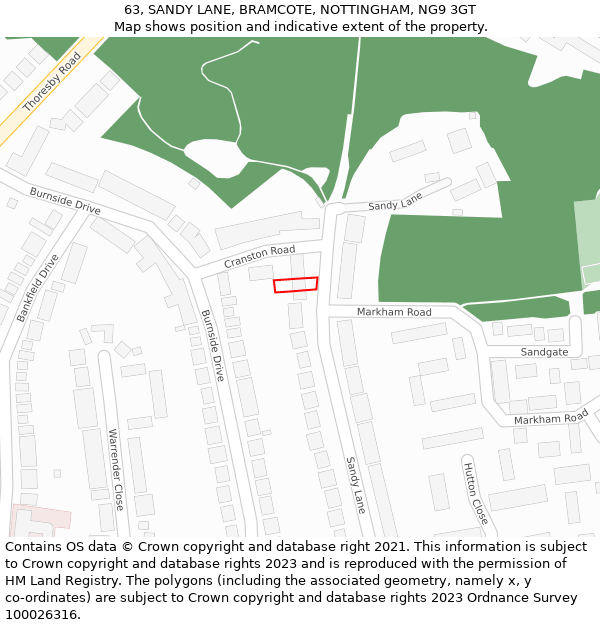 63, SANDY LANE, BRAMCOTE, NOTTINGHAM, NG9 3GT: Location map and indicative extent of plot