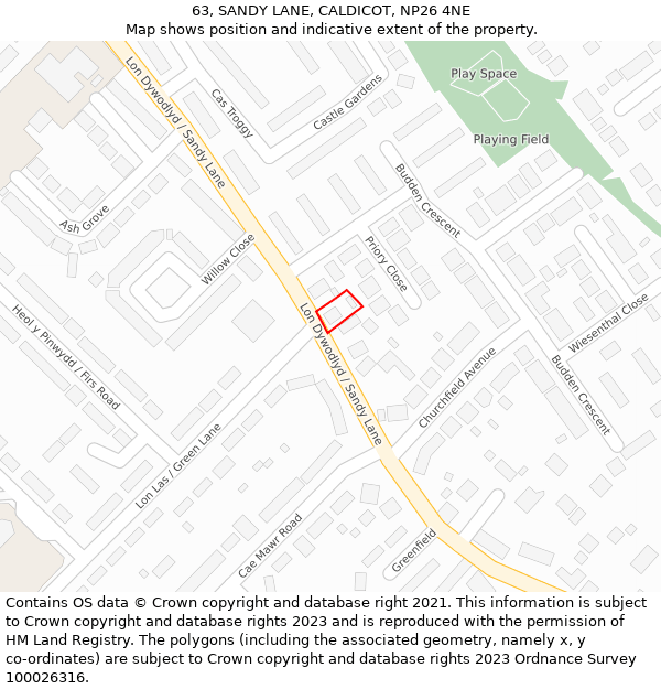 63, SANDY LANE, CALDICOT, NP26 4NE: Location map and indicative extent of plot