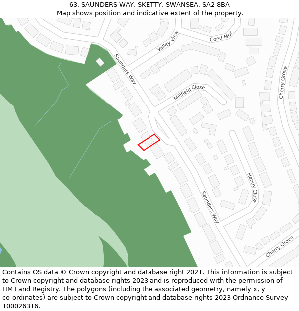 63, SAUNDERS WAY, SKETTY, SWANSEA, SA2 8BA: Location map and indicative extent of plot