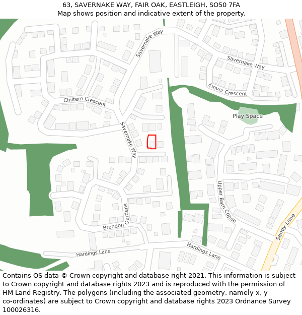 63, SAVERNAKE WAY, FAIR OAK, EASTLEIGH, SO50 7FA: Location map and indicative extent of plot