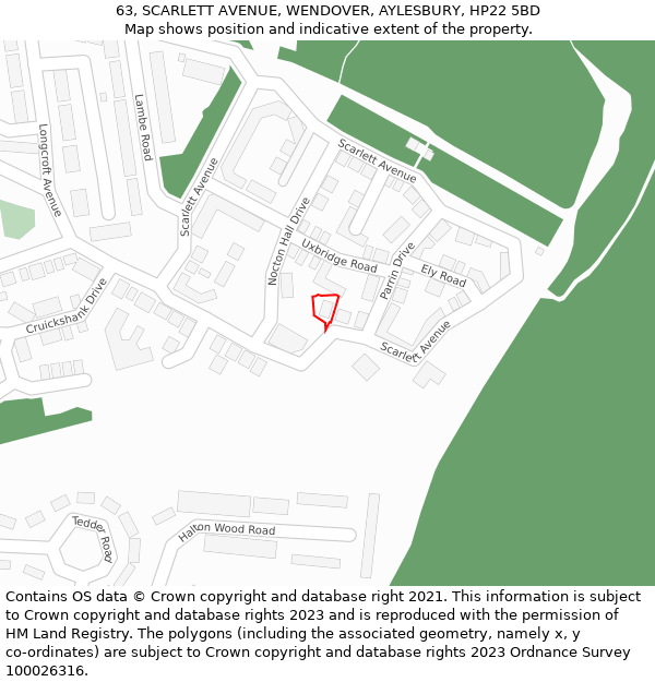 63, SCARLETT AVENUE, WENDOVER, AYLESBURY, HP22 5BD: Location map and indicative extent of plot