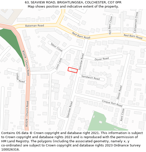 63, SEAVIEW ROAD, BRIGHTLINGSEA, COLCHESTER, CO7 0PR: Location map and indicative extent of plot