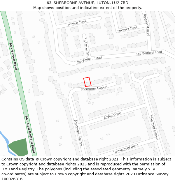 63, SHERBORNE AVENUE, LUTON, LU2 7BD: Location map and indicative extent of plot