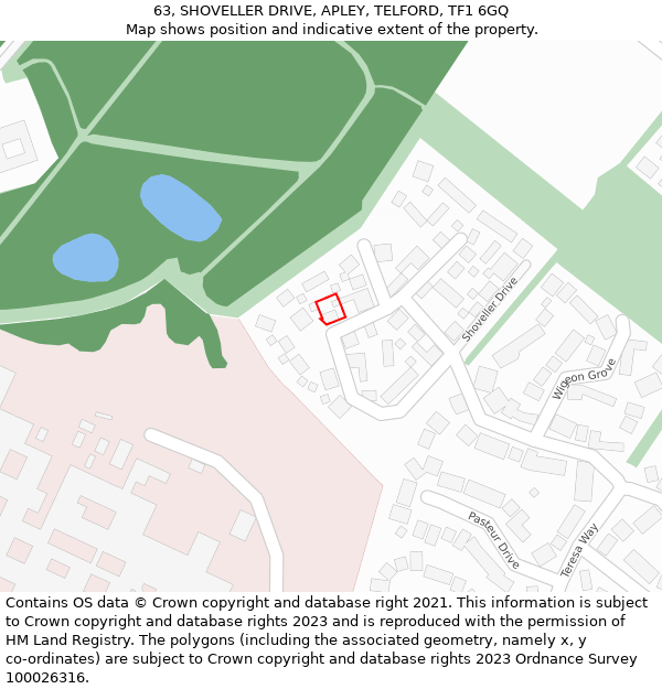 63, SHOVELLER DRIVE, APLEY, TELFORD, TF1 6GQ: Location map and indicative extent of plot