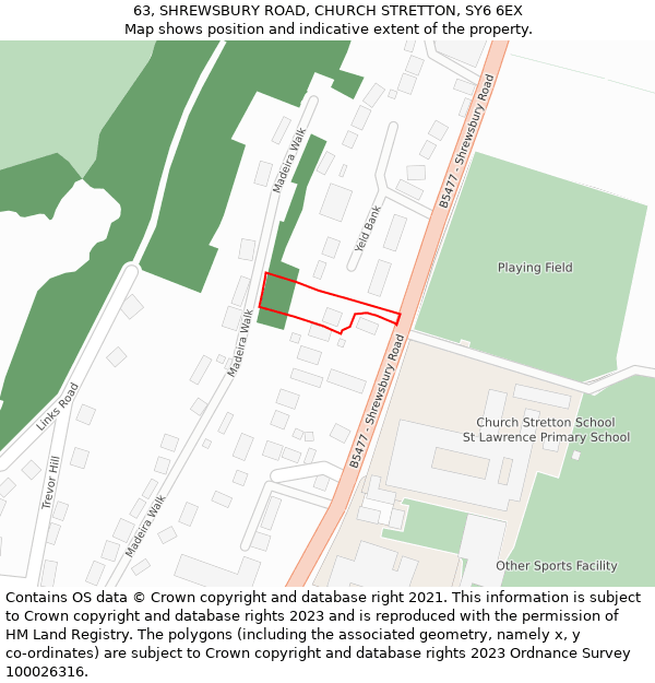 63, SHREWSBURY ROAD, CHURCH STRETTON, SY6 6EX: Location map and indicative extent of plot