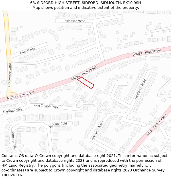 63, SIDFORD HIGH STREET, SIDFORD, SIDMOUTH, EX10 9SH: Location map and indicative extent of plot