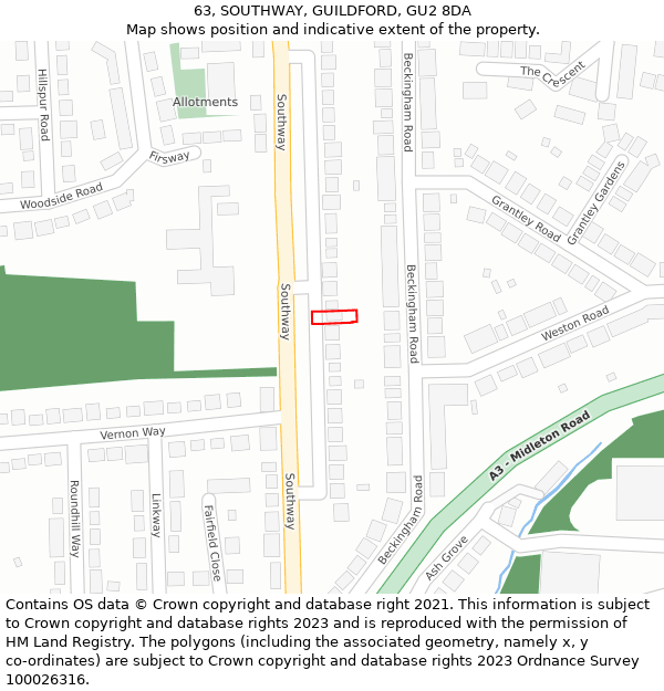 63, SOUTHWAY, GUILDFORD, GU2 8DA: Location map and indicative extent of plot