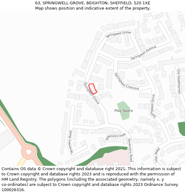 63, SPRINGWELL GROVE, BEIGHTON, SHEFFIELD, S20 1XE: Location map and indicative extent of plot