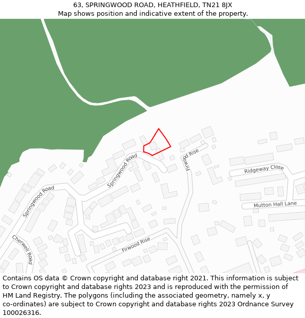 63, SPRINGWOOD ROAD, HEATHFIELD, TN21 8JX: Location map and indicative extent of plot