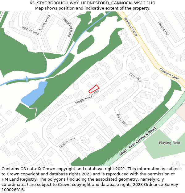 63, STAGBOROUGH WAY, HEDNESFORD, CANNOCK, WS12 1UD: Location map and indicative extent of plot