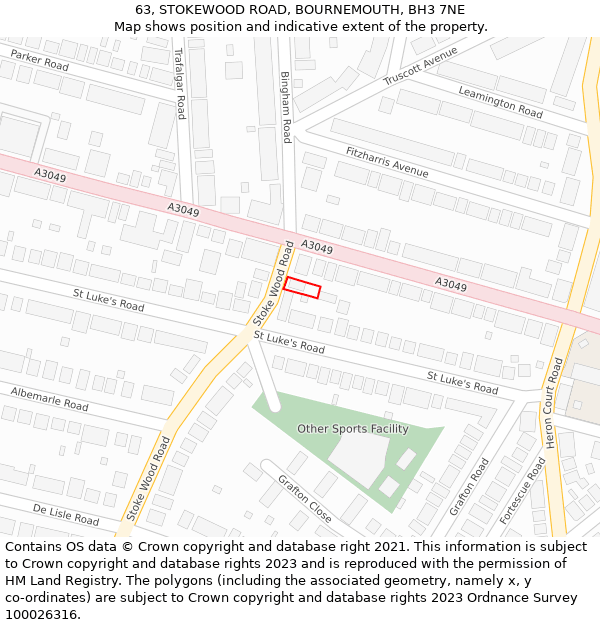 63, STOKEWOOD ROAD, BOURNEMOUTH, BH3 7NE: Location map and indicative extent of plot