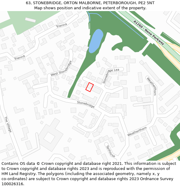 63, STONEBRIDGE, ORTON MALBORNE, PETERBOROUGH, PE2 5NT: Location map and indicative extent of plot
