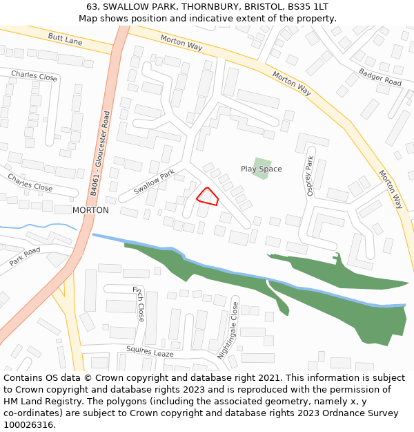 63, SWALLOW PARK, THORNBURY, BRISTOL, BS35 1LT: Location map and indicative extent of plot