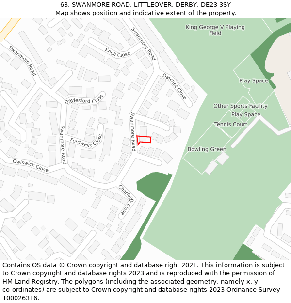 63, SWANMORE ROAD, LITTLEOVER, DERBY, DE23 3SY: Location map and indicative extent of plot