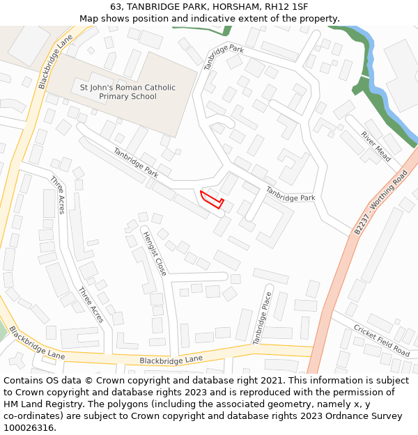 63, TANBRIDGE PARK, HORSHAM, RH12 1SF: Location map and indicative extent of plot