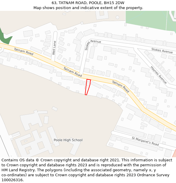 63, TATNAM ROAD, POOLE, BH15 2DW: Location map and indicative extent of plot