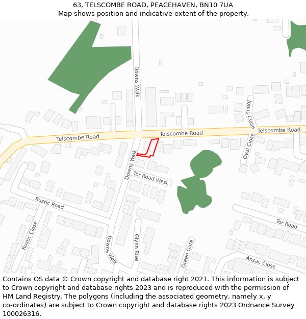 63, TELSCOMBE ROAD, PEACEHAVEN, BN10 7UA: Location map and indicative extent of plot