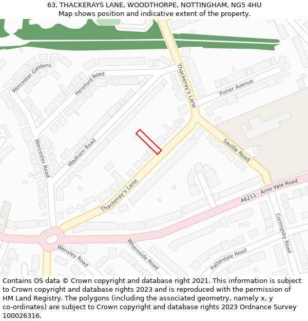 63, THACKERAYS LANE, WOODTHORPE, NOTTINGHAM, NG5 4HU: Location map and indicative extent of plot