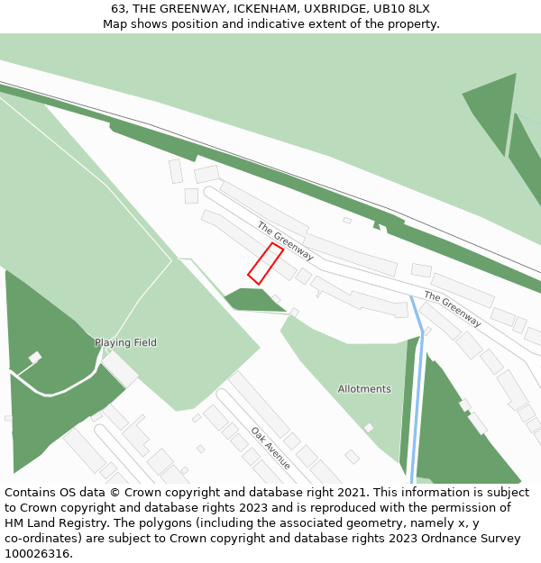 63, THE GREENWAY, ICKENHAM, UXBRIDGE, UB10 8LX: Location map and indicative extent of plot