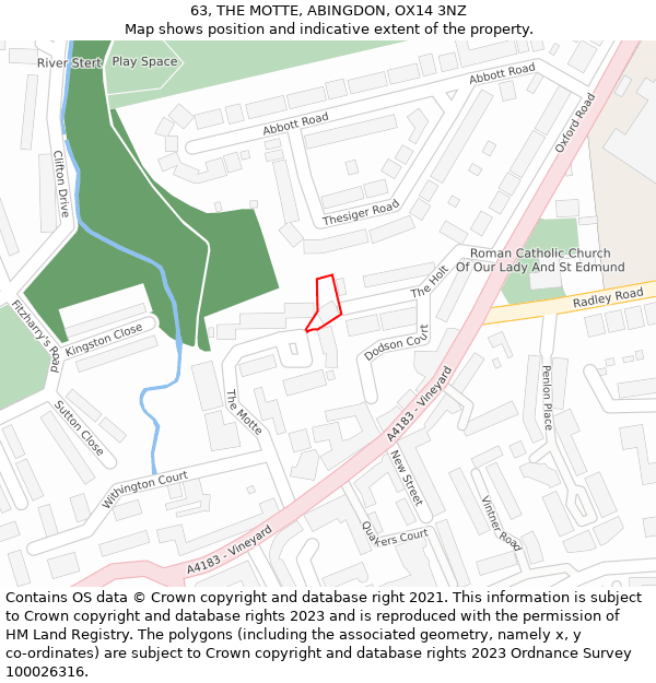 63, THE MOTTE, ABINGDON, OX14 3NZ: Location map and indicative extent of plot