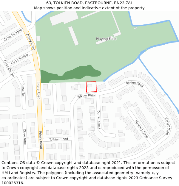 63, TOLKIEN ROAD, EASTBOURNE, BN23 7AL: Location map and indicative extent of plot