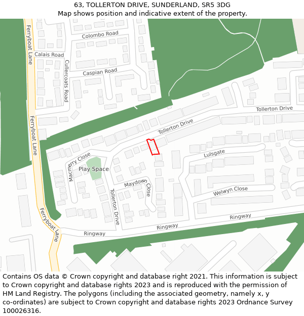 63, TOLLERTON DRIVE, SUNDERLAND, SR5 3DG: Location map and indicative extent of plot