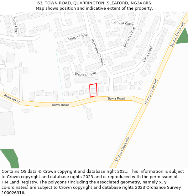 63, TOWN ROAD, QUARRINGTON, SLEAFORD, NG34 8RS: Location map and indicative extent of plot