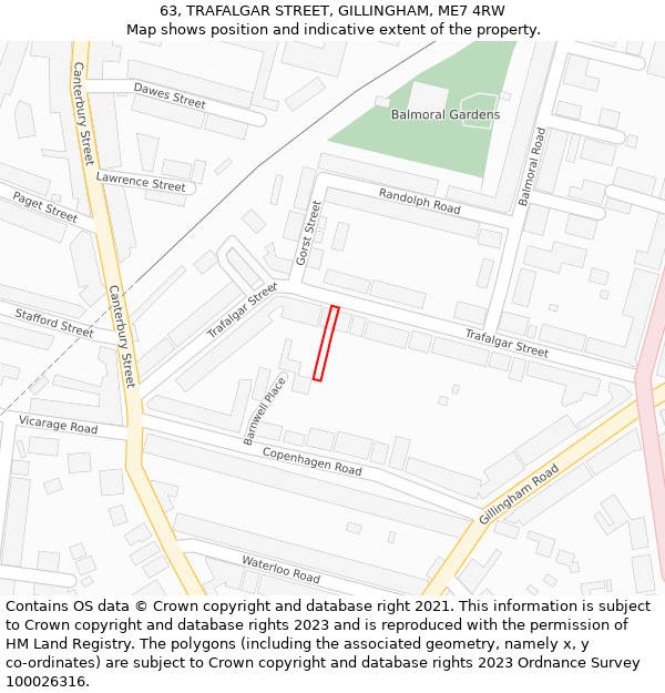 63, TRAFALGAR STREET, GILLINGHAM, ME7 4RW: Location map and indicative extent of plot